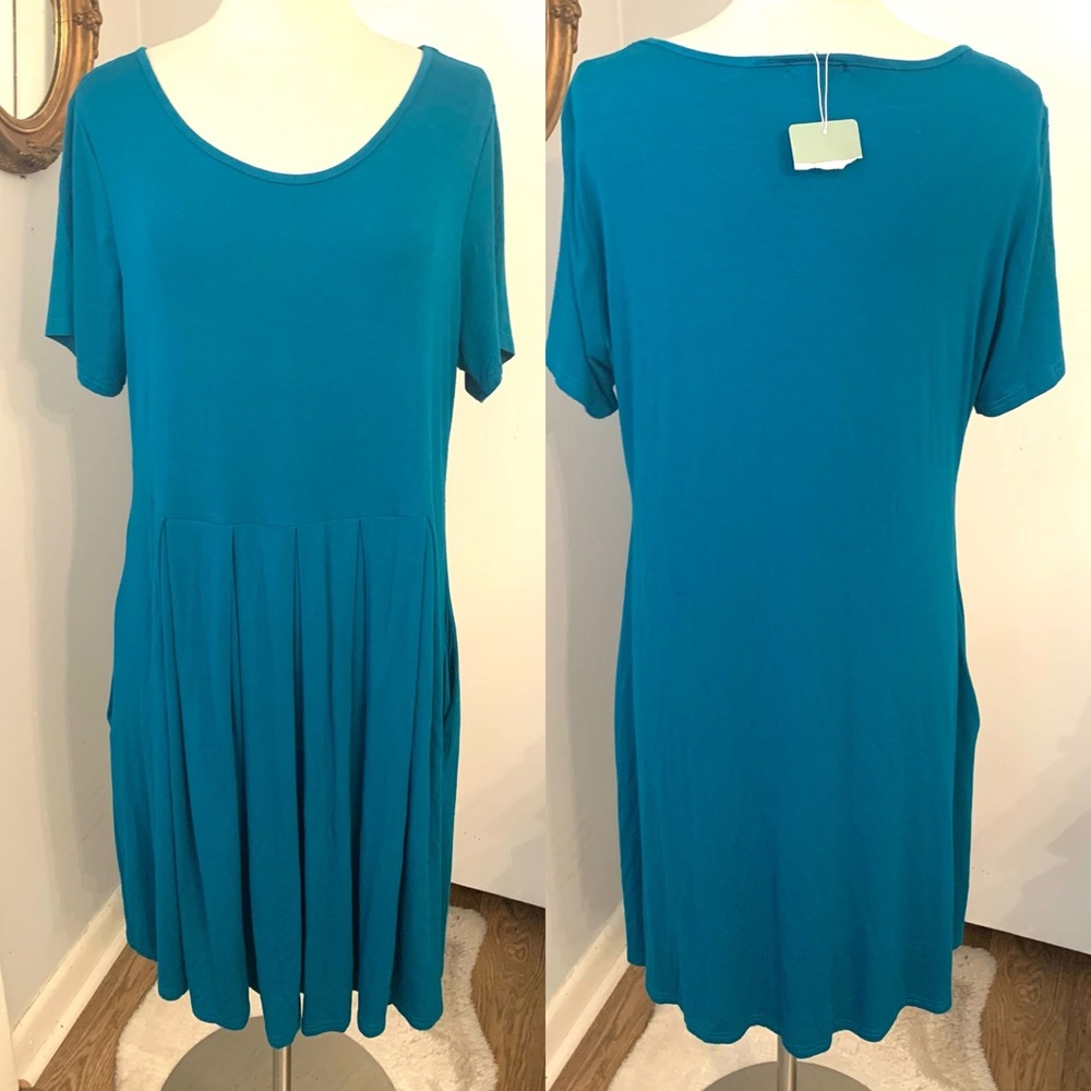 Plus Size 2X Dress Aqua Blue Short sleeve Midi Pockets Business casual New NWT